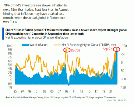 EW-Commodities Outlook - www.wavetrack.com - Fig #4 -FMS Has Inflation peaked - Source: BofA Global Fund Manager Survey